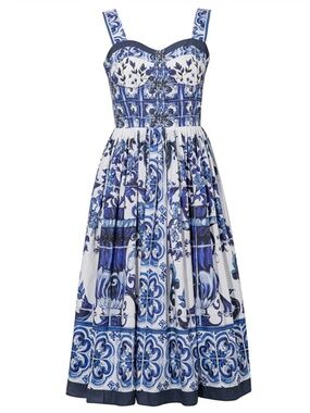 Baroque-Inspired Midi Dress + Matching Satin Scarf NWT